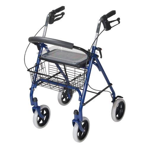 4 Wheel Steel Rollator w/8  Casters & Basket-Loop-Red